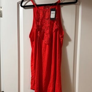 Red Crochet Detail Sleeveless Tank